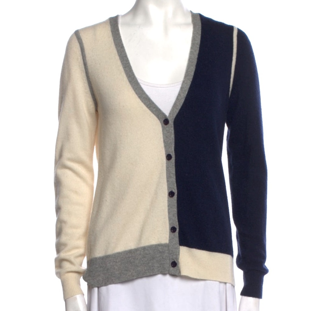 Neiman Marcus Cashmere colorblock cardigan size M, runs small
